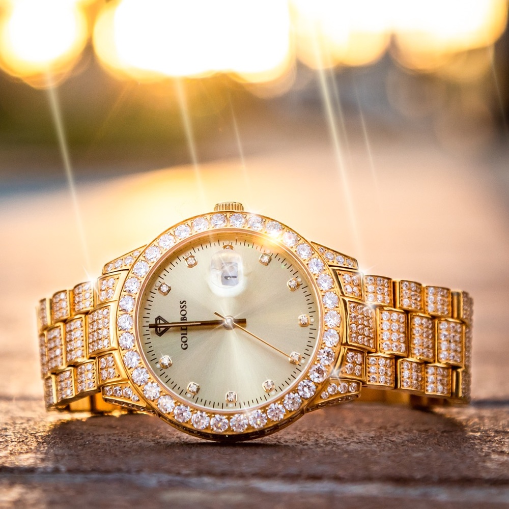 NEW IN BOX Buss Down Iced Out Gold Watch